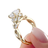 Round Cut Lab Diamond Ring Twisted Vine Marquise Design