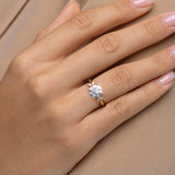 Round Cut Lab Grown Diamond Ring with Side Marquise Stones