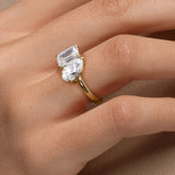 Modern Toi et Moi Engagement Ring with Emerald & Pear Cut Diamonds