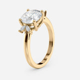 Round Cut Lab Grown Diamond Ring with Side Marquise Stones