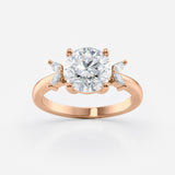 Round Cut Lab Grown Diamond Ring with Side Marquise Stones