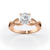 Elegant Round Diamond Engagement Ring with Milgrain Infinity Band