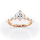 Elegant Round Diamond Engagement Ring with Marquise Side Stones