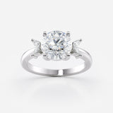 Round Cut Lab Grown Diamond Ring with Side Marquise Stones