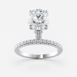 Brilliant Cut Lab Grown Diamond Engagement Ring With Hidden Halo & Pave Band