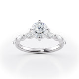 Elegant Round Diamond Engagement Ring with Marquise Side Stones
