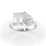 Modern Toi et Moi Engagement Ring with Emerald & Pear Cut Diamonds