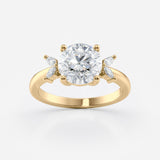 Round Cut Lab Grown Diamond Ring with Side Marquise Stones