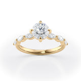 Elegant Round Diamond Engagement Ring with Marquise Side Stones