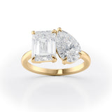 Modern Toi et Moi Engagement Ring with Emerald & Pear Cut Diamonds