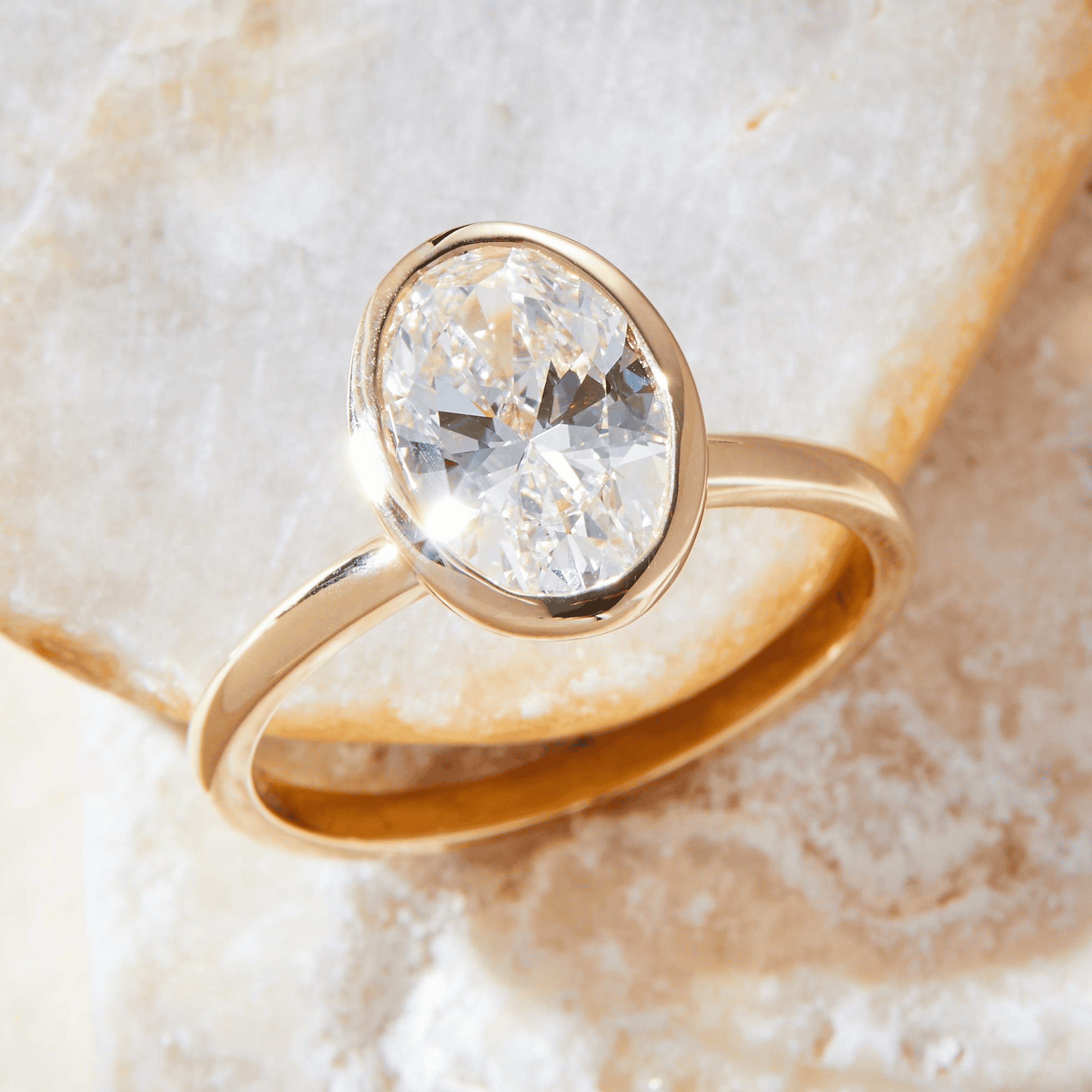 Oval Diamond Bezel Set Solitaire Engagement Ring ct) – Alora