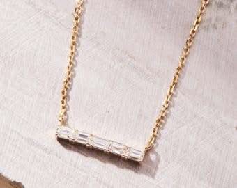 Baguette Set Diamond Bar Necklace - Alora Bijou