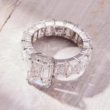 Emerald Shaped Diamond Engagement Ring Eternity Side Stone Engagement Ring