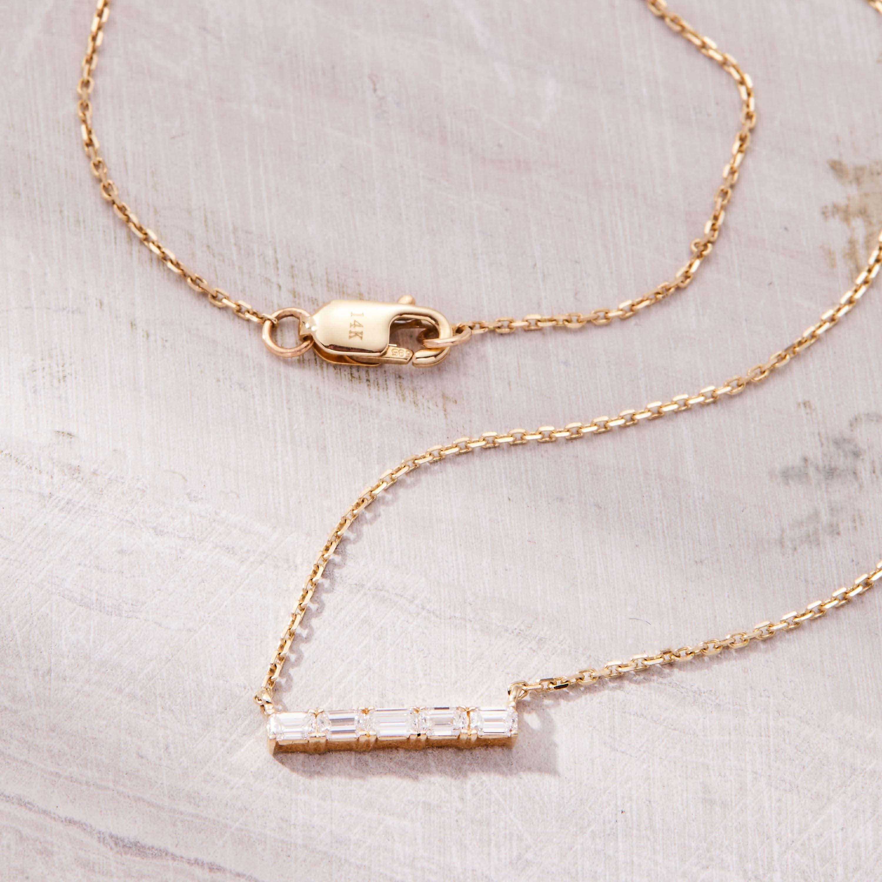 Baguette Set Diamond Bar Necklace - Alora Bijou