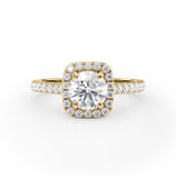 Classic Round Cut  Lab Grown Diamond Halo Engagement Ring with Pave Band