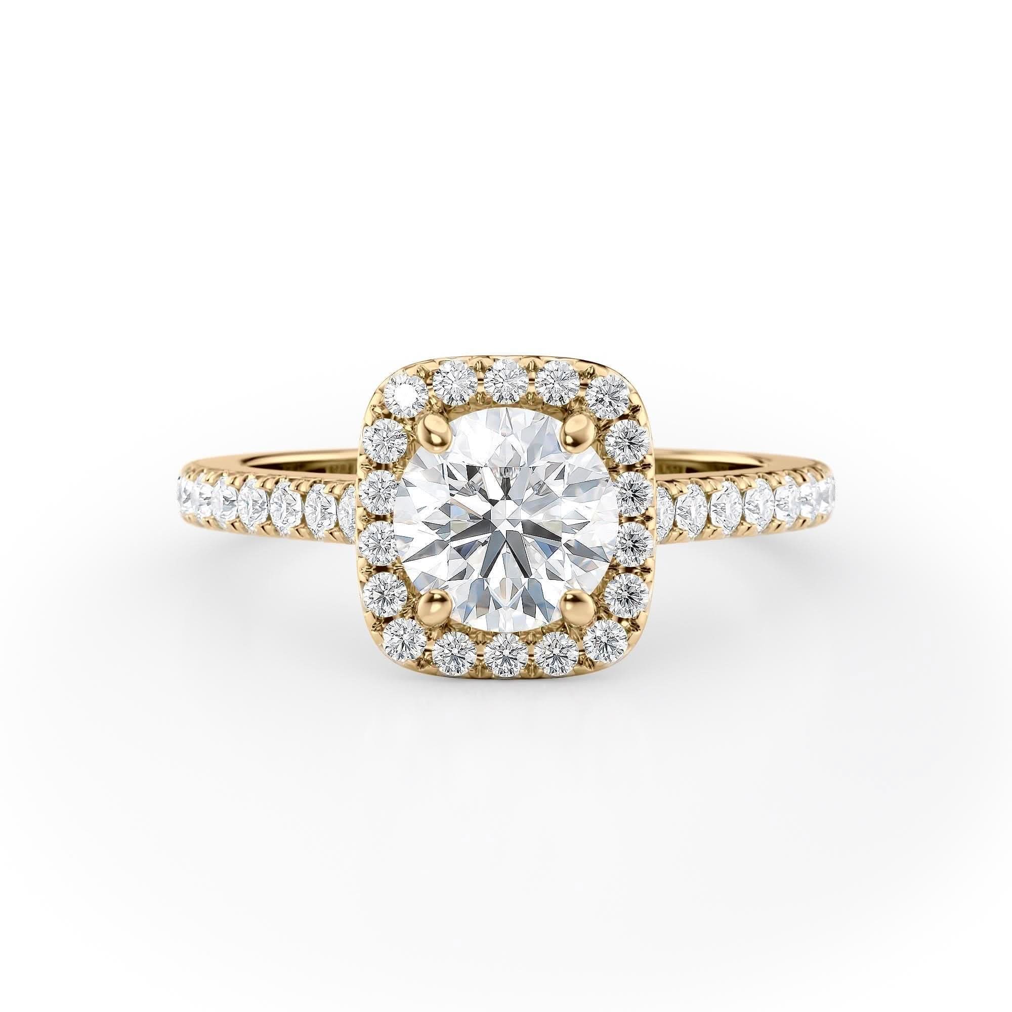 Classic Round Cut Lab Grown Diamond Halo Engagement Ring with Pave