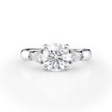 Round Lab Diamond Ring with Pear Side Stones
