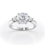 Round Lab Diamond Ring with Pear Side Stones