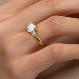 Round Lab Diamond Ring with Pear Side Stones