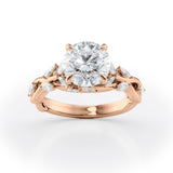 Round Cut Lab Diamond Ring Twisted Vine Marquise Design
