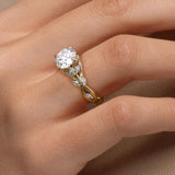 Round Cut Lab Diamond Ring Twisted Vine Marquise Design