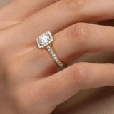 Classic Round Cut  Lab Grown Diamond Halo Engagement Ring with Pave Band