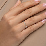 Delicate Diamond Stacking Ring – 13 Round Stones, Scalloped Gold Band