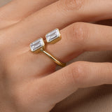 Double Emerald Cut Bezel Bypass Ring