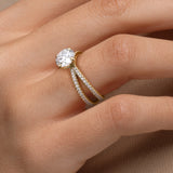 Vintage-Inspired Round Diamond Engagement Ring with Pave Band
