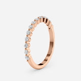 Delicate Diamond Stacking Ring – 13 Round Stones, Scalloped Gold Band