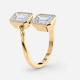 Double Emerald Cut Bezel Bypass Ring