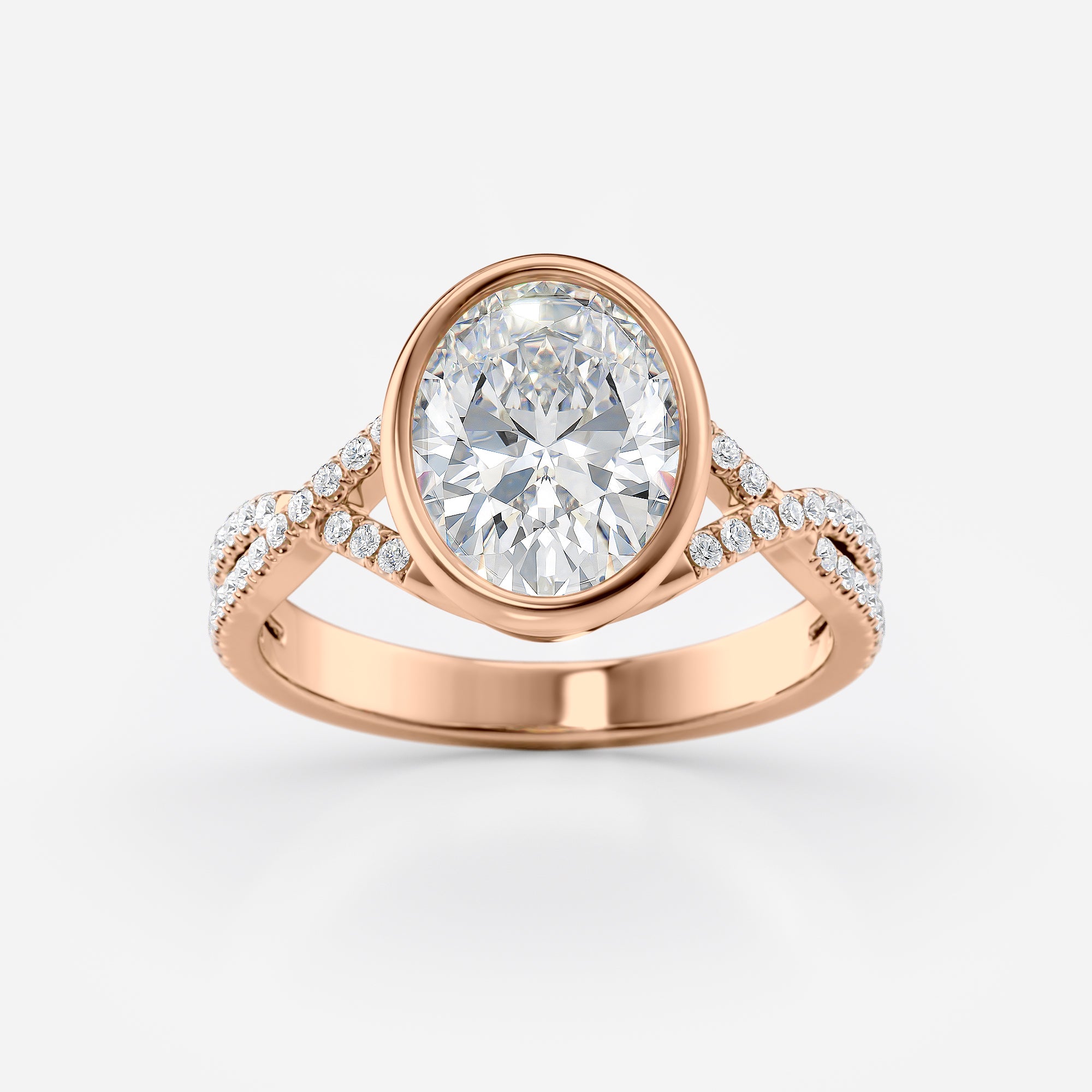 Oval  Bezel Set Diamond Engagement Ring