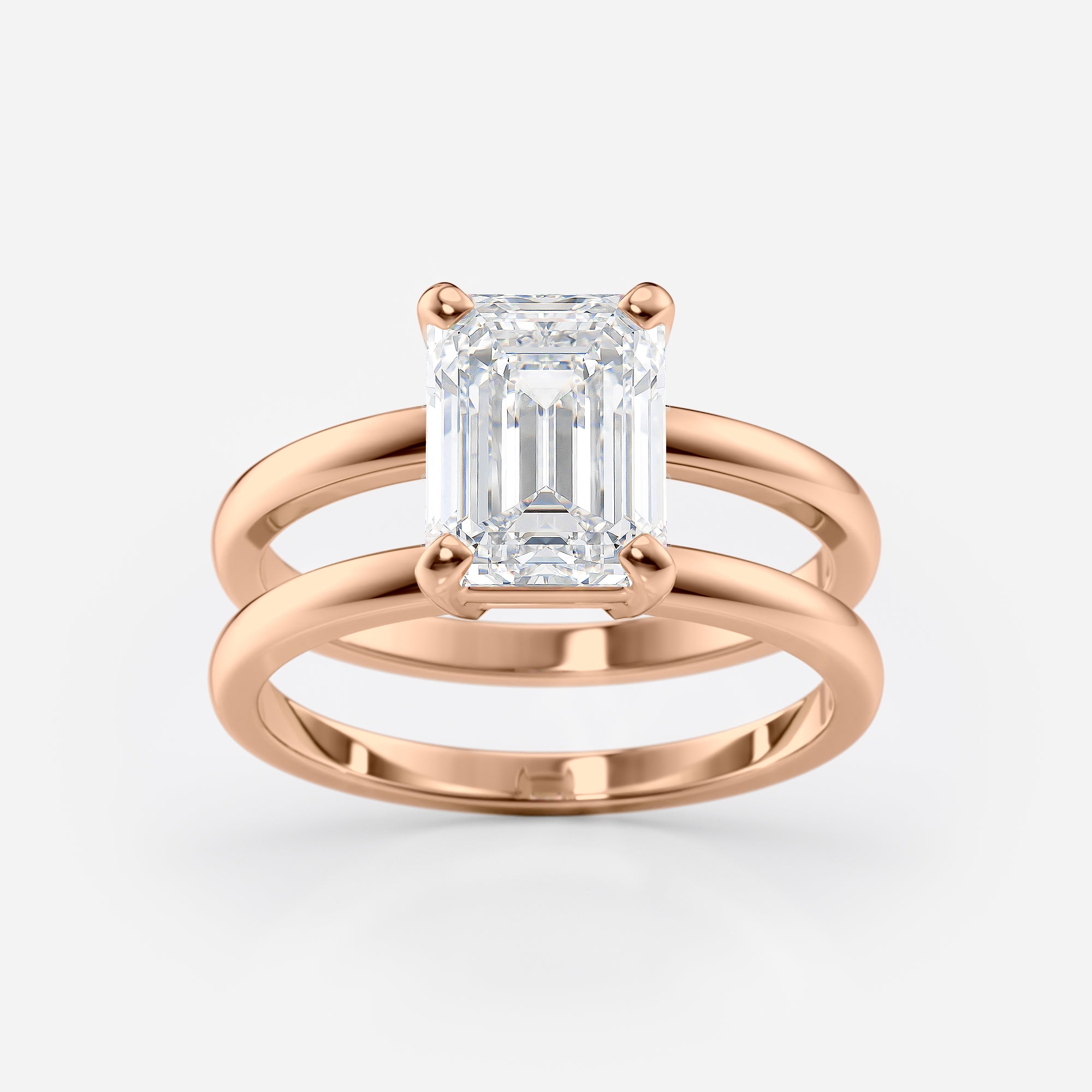 Emerald Cut Double Band Diamond Ring