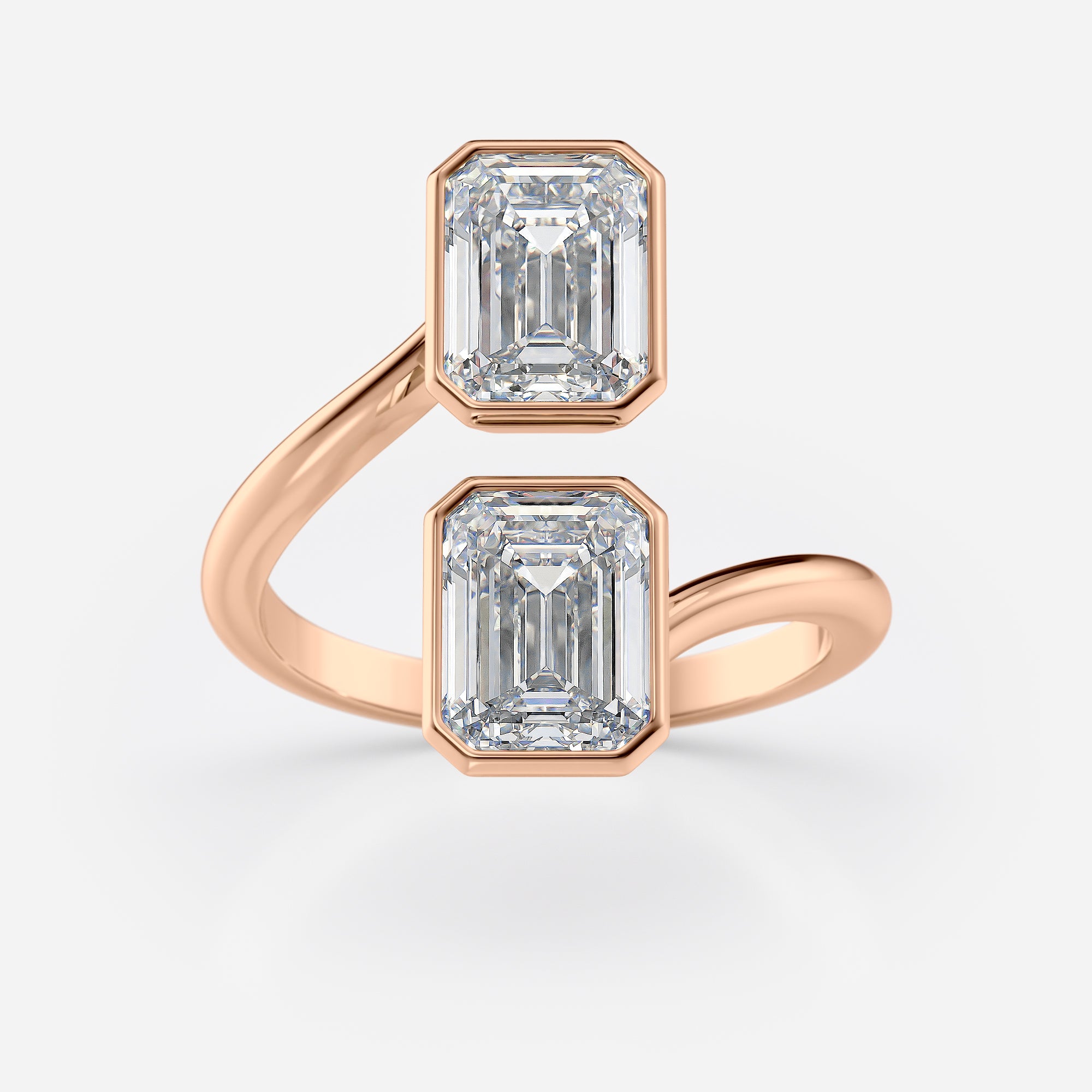Double Emerald Cut Bezel Bypass Ring