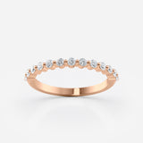 Delicate Diamond Stacking Ring – 13 Round Stones, Scalloped Gold Band
