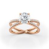 Vintage-Inspired Round Diamond Engagement Ring with Pave Band