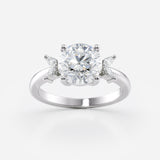 Round Cut Lab Grown Diamond Ring with Side Marquise Stones