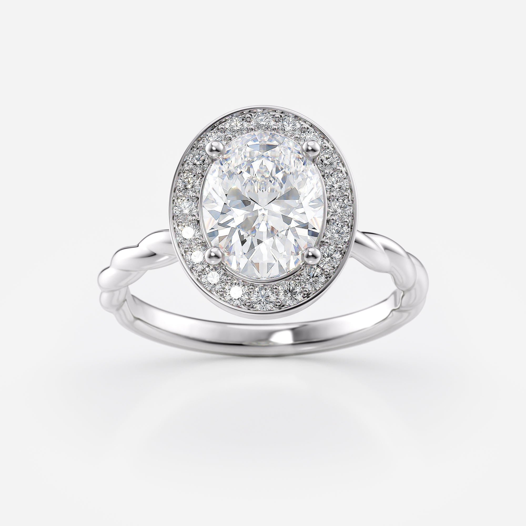 Oval Halo Twisted Lab Grown Diamond Engagement Ring