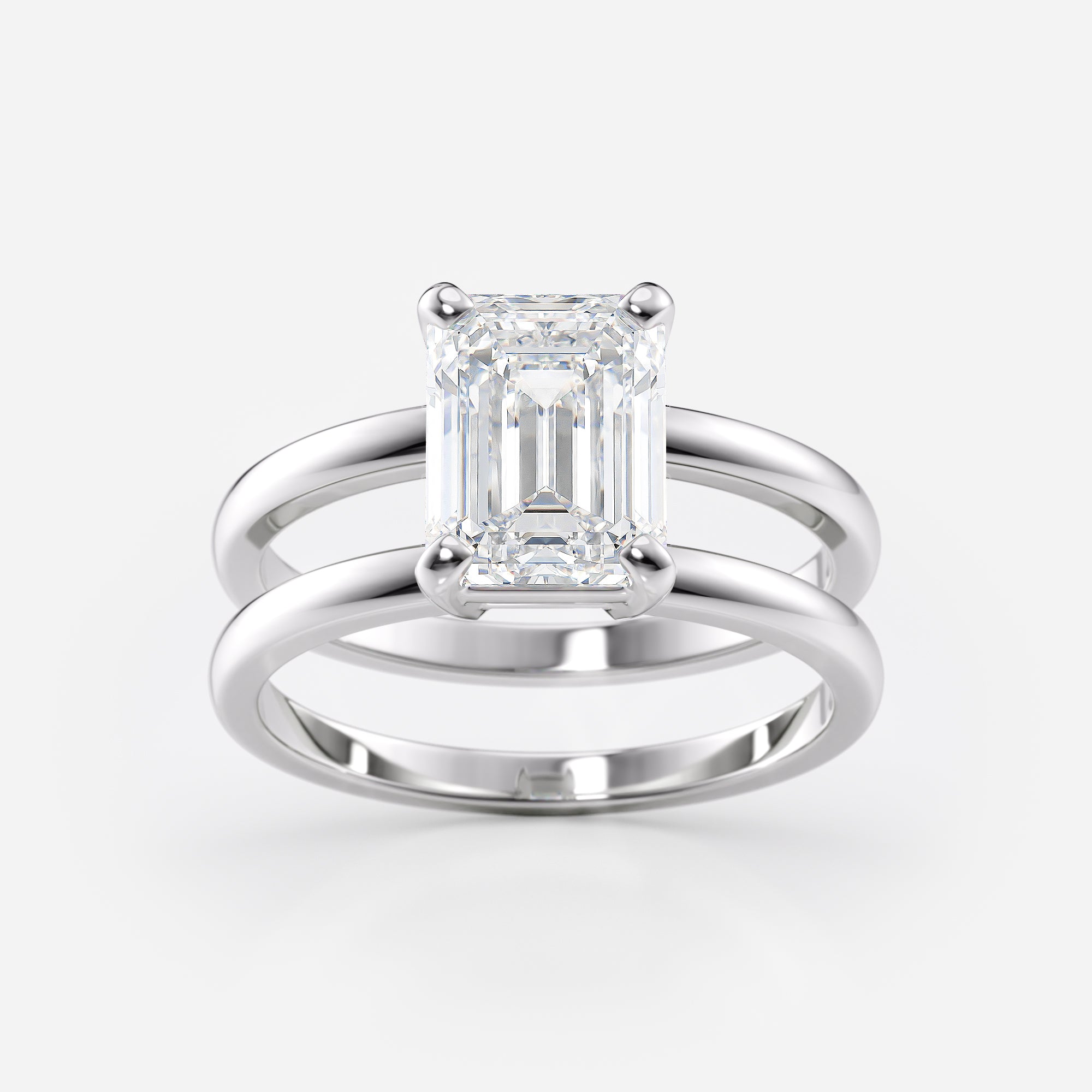 Emerald Cut Double Band Diamond Ring