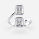 Double Emerald Cut Bezel Bypass Ring