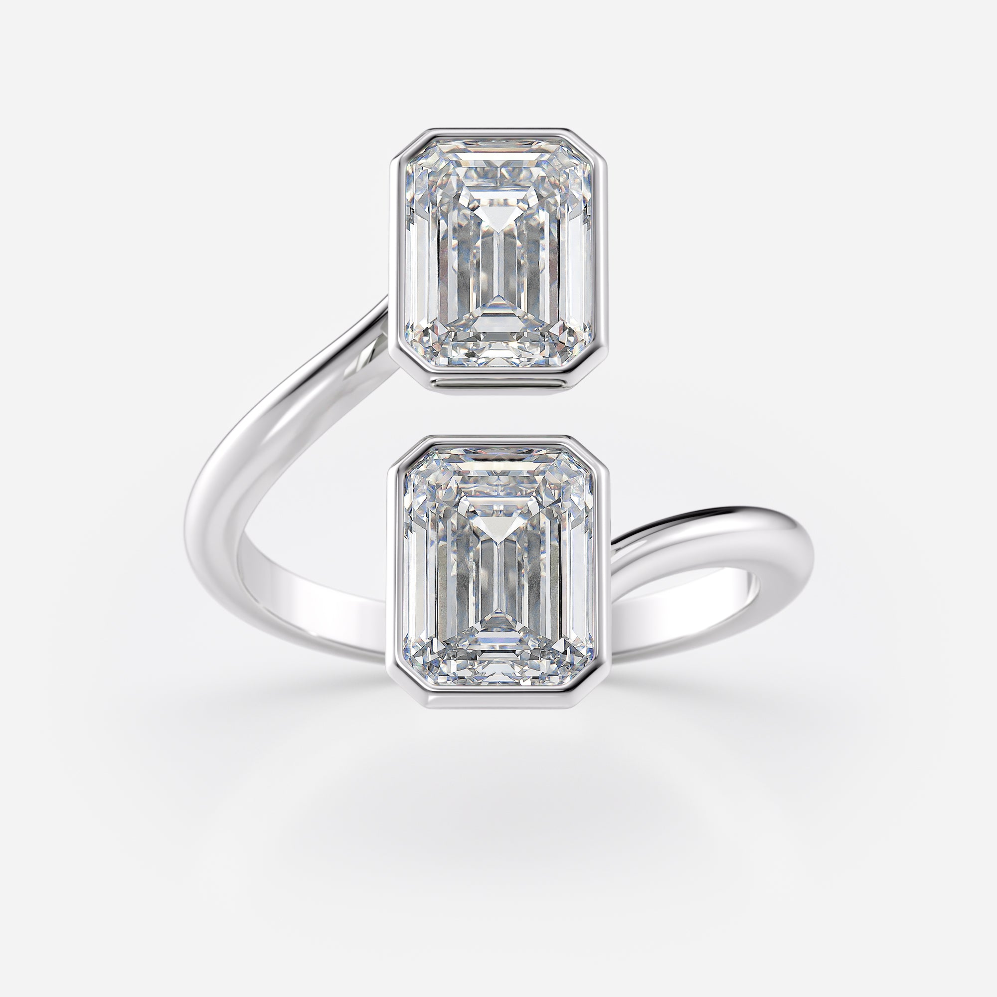 Double Emerald Cut Bezel Bypass Ring
