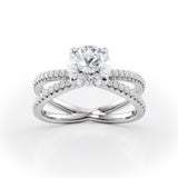 Vintage-Inspired Round Diamond Engagement Ring with Pave Band