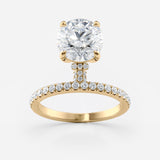 Brilliant Cut Lab Grown Diamond Engagement Ring With Hidden Halo & Pave Band