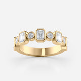 Emerald & Round Cut Bezel Set Diamond Band