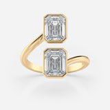Double Emerald Cut Bezel Bypass Ring