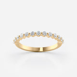 Delicate Diamond Stacking Ring – 13 Round Stones, Scalloped Gold Band