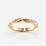 Twisted Diamond Wedding Band – 24 Lab Stones, Braided 14k Gold Design