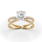 Vintage-Inspired Round Diamond Engagement Ring with Pave Band
