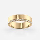 Modern Diamond Accent Wedding Band – 53 Lab Stones, Beaded Edge