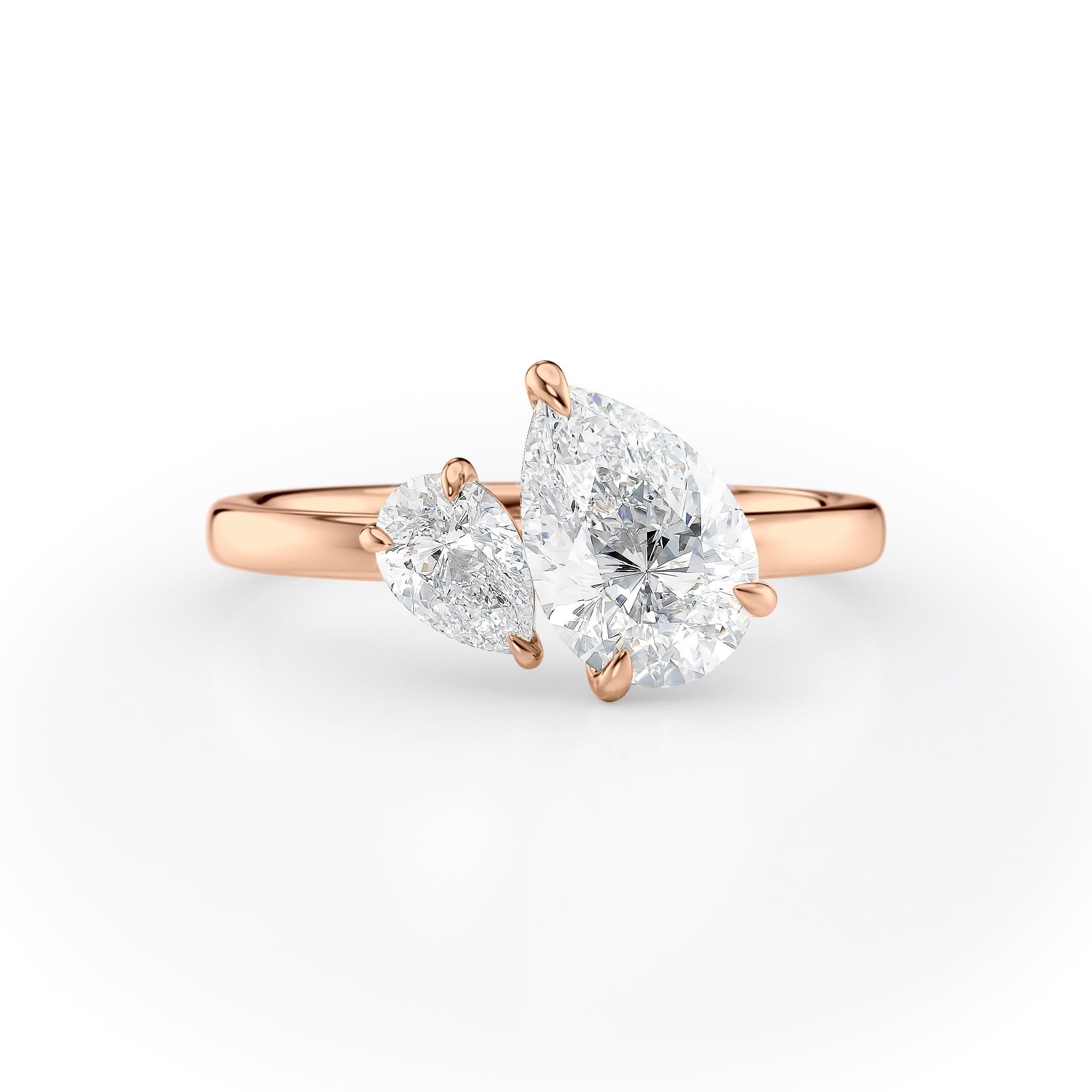 Toi et Moi Pear-Cut Lab Diamond Engagement Ring
